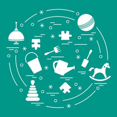 Vektör çizim çocuklar bir daire içinde düzenlenmiş elemanları: whirligi