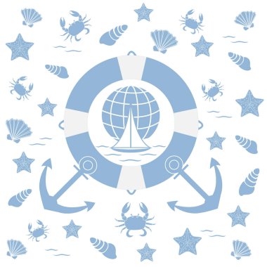 Deniz konulu güzel resim: can simidi, çapa, tekne, 