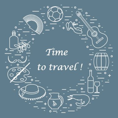 Vektör illüstrasyon düzenlenen İspanya çeşitli semboller ile bir 