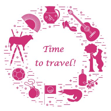 Vektör illüstrasyon düzenlenen İspanya çeşitli semboller ile bir 