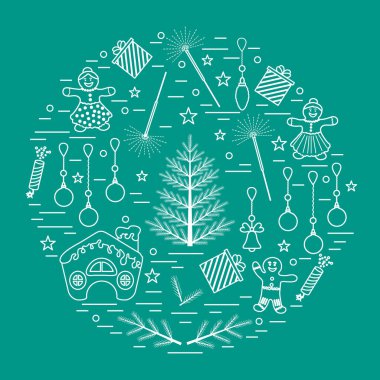 Farklı yeni yıl ve Noel simgeler vektör çizim 