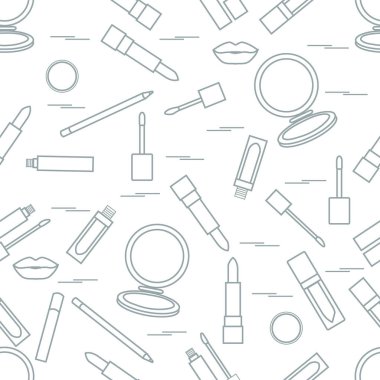 Seamless modeli farklı dudak makyaj araçları. Vektör illustra