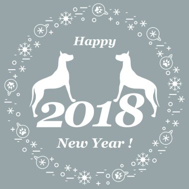 Sevimli vektör çizim iki köpek ve yazıt mutlu yeni y