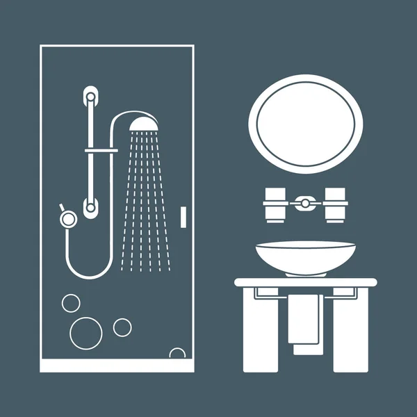 Linda ilustración vectorial del diseño interior del baño: cabina de ducha — Archivo Imágenes Vectoriales