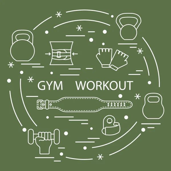 ʽΑρση Βαρών σε πάγκο Γυμναστήριο προπόνηση στοιχεία τοποθετημένα σε ένα κύκλο. — Διανυσματικό Αρχείο