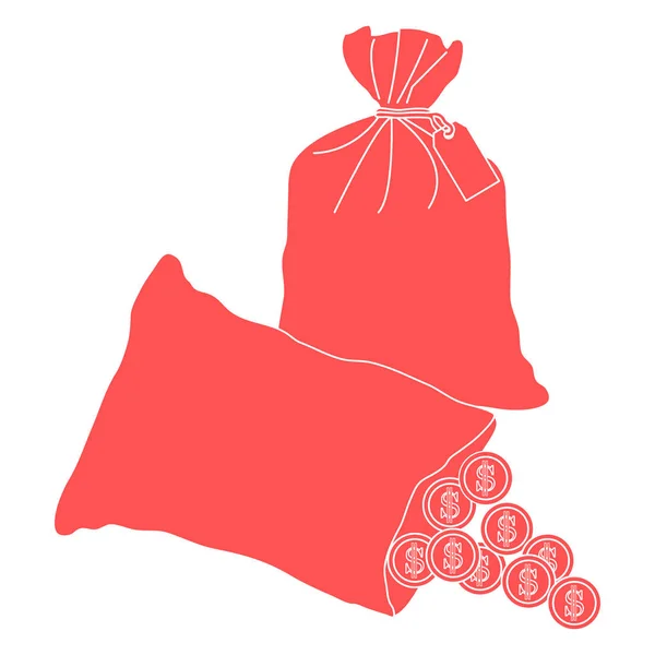 Stiliserade ikon av en knuten väska med pengar och öppen väska med häll — Stock vektor
