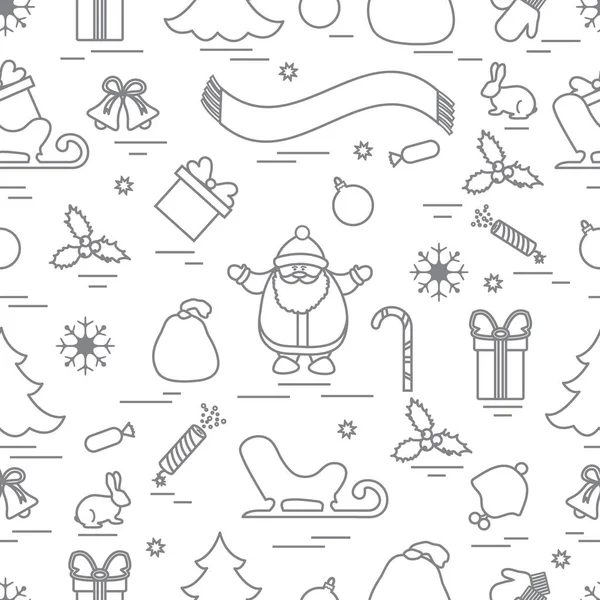 Patrón sin costuras de invierno con variedad de elementos navideños: árbol , — Vector de stock