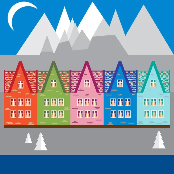 Illustration vectorielle maisons dans les montagnes . — Image vectorielle