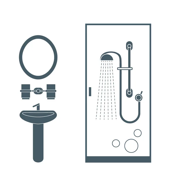 Ilustracja wektorowa ładna łazienka wystrój wnętrz: prysznic kabina — Wektor stockowy