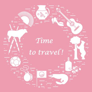 Vektör illüstrasyon düzenlenen İspanya çeşitli semboller ile bir 