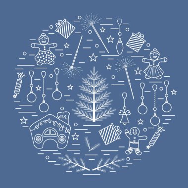 Farklı yeni yıl ve Noel simgeler vektör çizim 