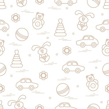 Vektör desen çeşitli oyuncaklar: Araba, Piramit, tıknaz, topu,