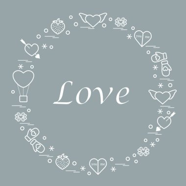 Sevimli vektör çizim ile farklı romantik sembolleri düzenlemek