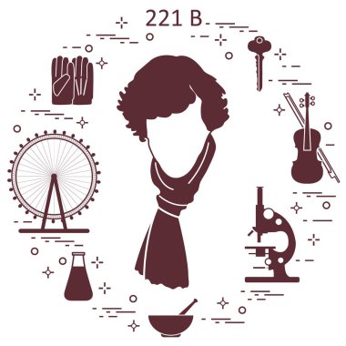 Özel Dedektif Sherlock Holmes ile çeşitli araçları ve ekipmanları