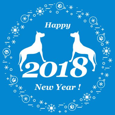 Sevimli vektör çizim iki köpek ve yazıt mutlu yeni y