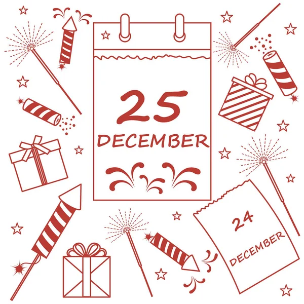 Vector illustratie: kalender met Kerstmis datum pagina en giften — Stockvector