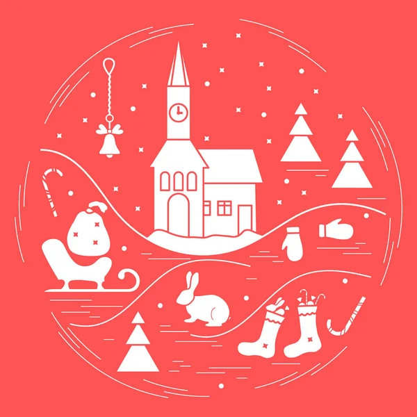 Vektorillustration verschiedener Neujahrs- und Weihnachtssymbole. — Stockvektor