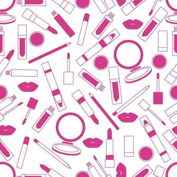 Seamless pattern of different lip make-up tools. Glamour fashion