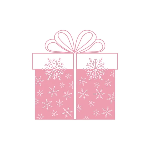 Vector illustration of gift box decorated snowflakes on white ba — Stock Vector