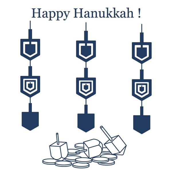 Fiesta judía Hanukkah: dreidel, sivivon, monedas y papel garla — Vector de stock