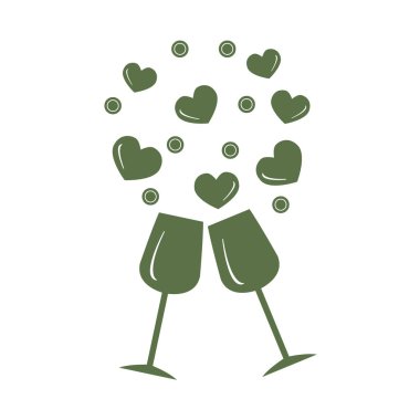 Sevimli vektör Illustration iki stemware yürekleri. C tebrik