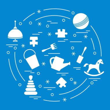 Vektör çizim çocuklar bir daire içinde düzenlenmiş elemanları: whirligi