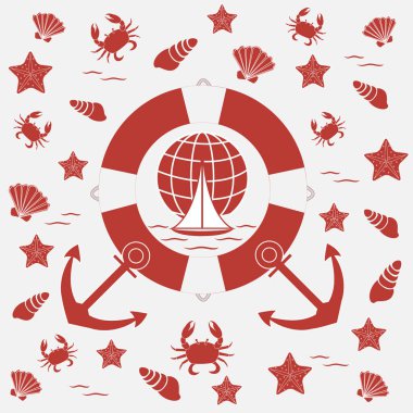 Deniz konulu güzel resim: can simidi, çapa, tekne, 