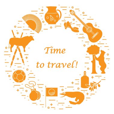 Vektör illüstrasyon düzenlenen İspanya çeşitli semboller ile bir 