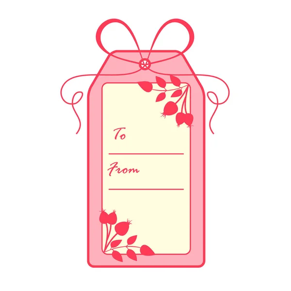 Gift tag with branch of rosehip. Sale and shopping concept. — Stock Vector