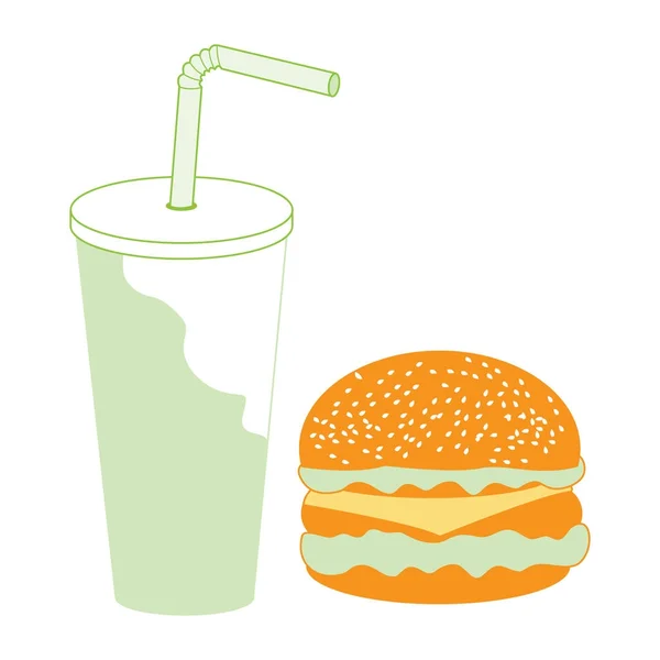 Icône stylisée d'un hamburger et d'un verre et de paille avec une cockta — Image vectorielle