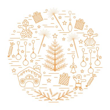 Farklı yeni yıl ve Noel simgeler vektör çizim 