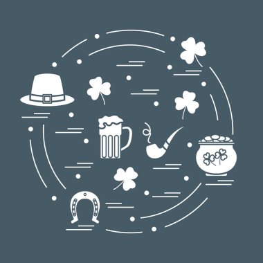 Cute vector illustration with different symbols for St. Patrick'