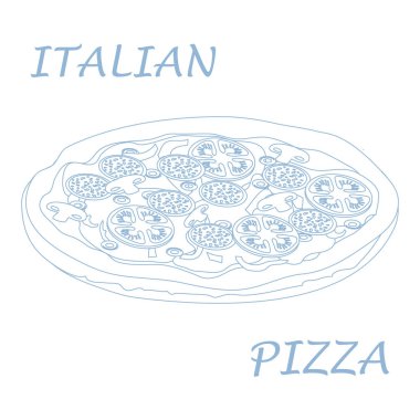 Lezzetli, lezzetli Pizza yazıtlı güzel illüstrasyon.