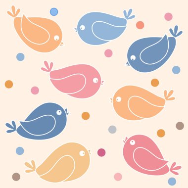 Renkli karikatür kuşlar ile şirin resmi 