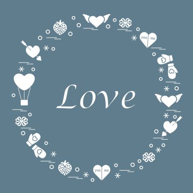 Sevimli vektör çizim ile farklı romantik sembolleri düzenlemek