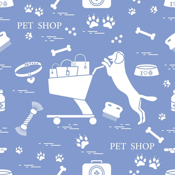 Χωρίς ραφή πρότυπο: σκύλου, μπολ, καλάθι με Τσάντες δώρων, ίχνος — Διανυσματικό Αρχείο
