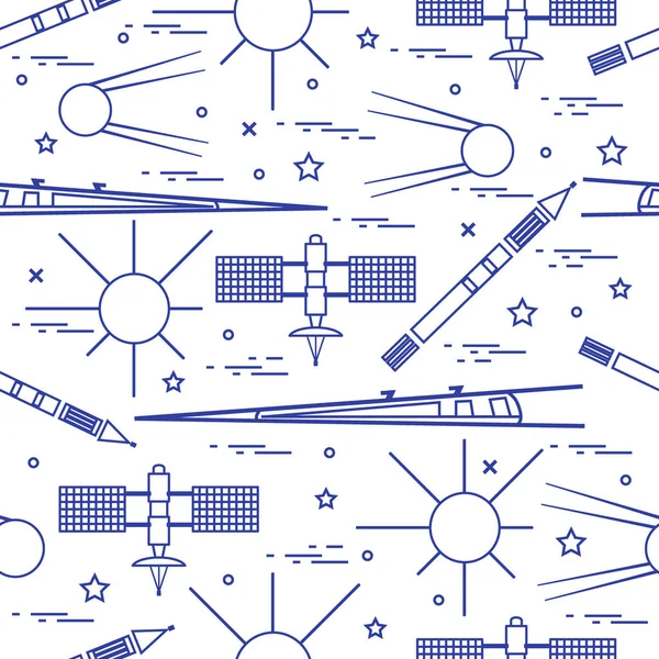 Modèle sans couture avec divers éléments d'exploration spatiale . — Image vectorielle