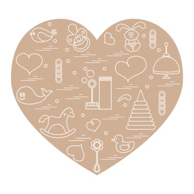 Vektör çizim çocuklar bir kalp düzenlenmiş elemanları: kuş, ne