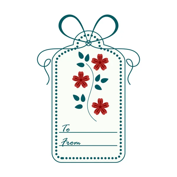 Gift tag with leaves and flowers and ribbon. Sale and shopping c — Stock Vector