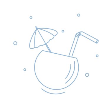 Yarım Hindistan cevizi, tüp ve şemsiye kokteyl stilize simgesi