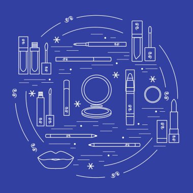 Vektör çizimi farklı dudak makyaj araçları düzenlenen bir