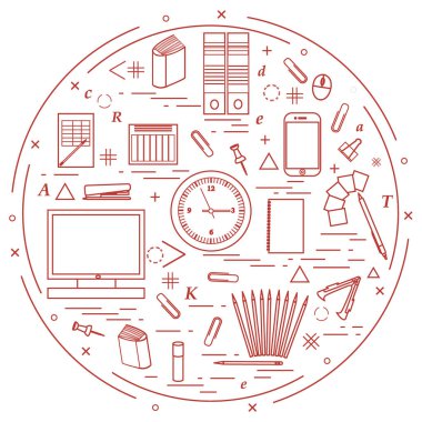 Herkesdaire oluşturacak şekilde düzenlenmiş farklı office nesneleri kümesi. Dahil olmak üzere 