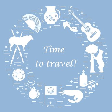 Vektör illüstrasyon düzenlenen İspanya çeşitli semboller ile bir 