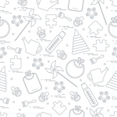 Çeşitli çocuk ürünler ve oyuncaklar ile şirin seamless modeli: BI