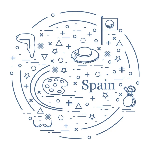 Ilustração vetorial com vários símbolos da Espanha dispostos em um — Vetor de Stock