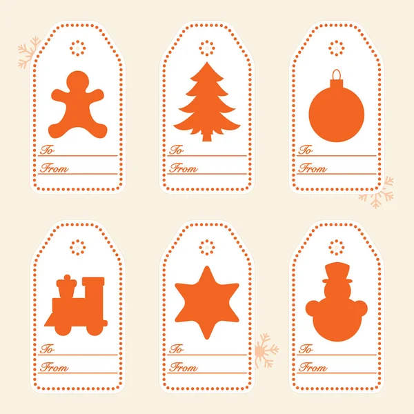 Tags de presente com símbolos de ano novo e Natal com fita . — Vetor de Stock