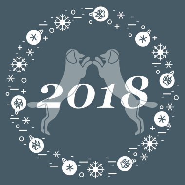 Sevimli vektör çizim iki köpek ve yazıt mutlu yeni y