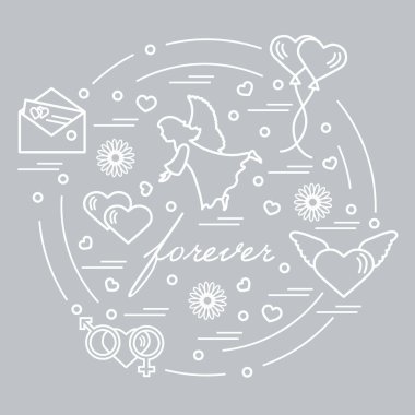 Sevimli vektör çizim farklı aşk sembolleri ile: Kalpler, ai