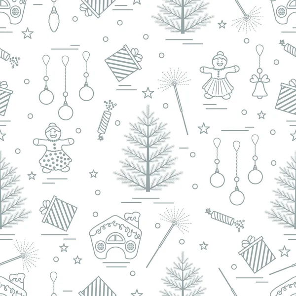 Zimní vzor bezešvé s různé vánoční prvky: strom, — Stockový vektor