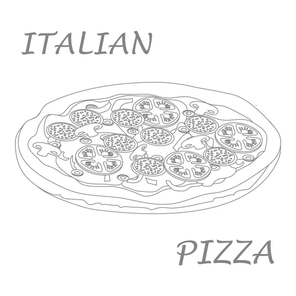 Pěkné ilustrace chutná, chutná Pizza s nápisy. — Stockový vektor